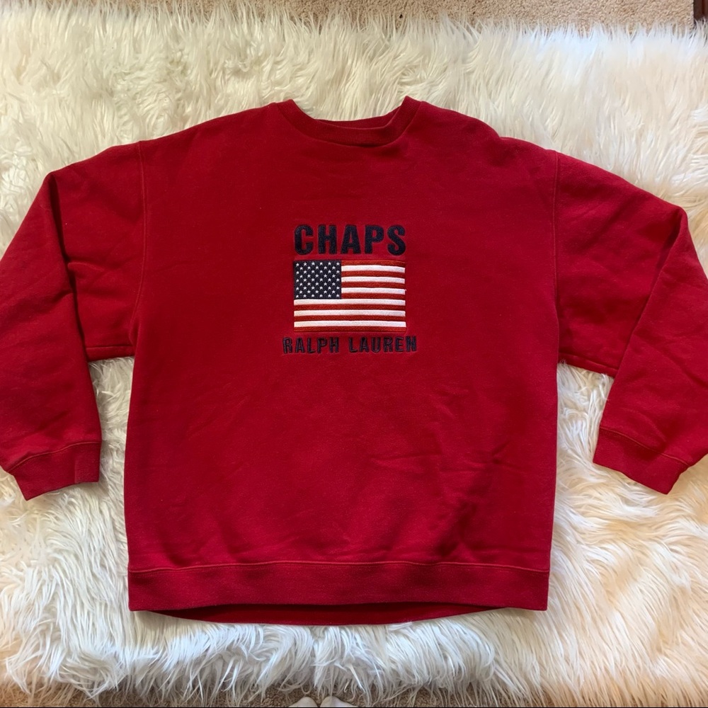 Vintage Chaps Ralph Lauren Spell Out Flag Mens L crewneck Sweatshirt